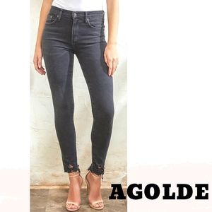 AGOLDE Sophie high rise distressed hem black jean